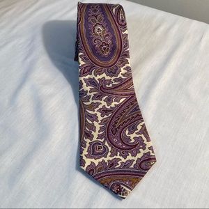 Albert Nipon Handmade Beige w/Purple Paisley Pure Silk Tie 54 x 3.2 NWOT